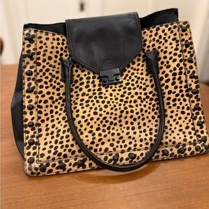 Loeffler Randall Black and Tan Leopard Tote